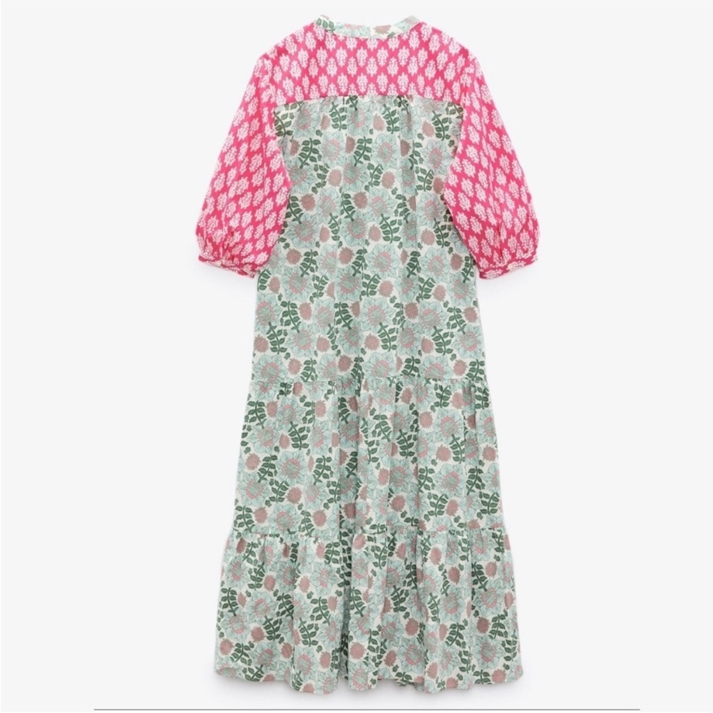 Zara Pink and Green Patterned Dress Size Small - Picture 5 of 10